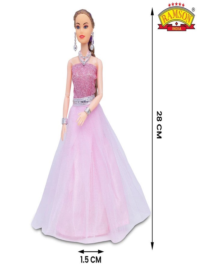 Ramson India Dreamy Doll for Kids, Pink Dress, Movable Arms, with Necklace & Earrings, 3+ Years - Image 3